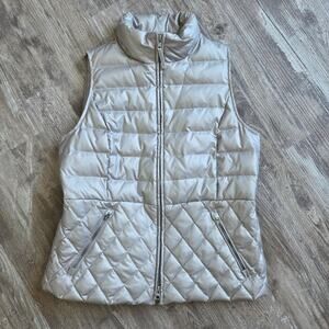Talbots Down Vest Silver Metallic Quilted Puffer Size SP 2 Way Zip Pockets